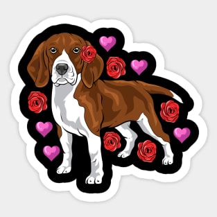 A super cute beagle with flowers and hearts. Sticker